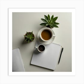 Cup Of Coffee And Notebook 1 Art Print