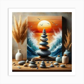 Stacking Stones At Sunset Art Print