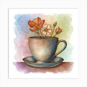 Poppies In A Teacup Art Print