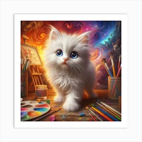 White Cat Painting 1 Art Print