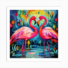 Flamingos In Love 2 Art Print