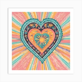 Retro Style Dia de los Muertos Mexican Heart Art Print