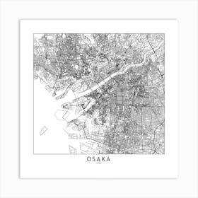 Osaka White Map Square Art Print