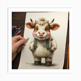 Cute Cow Drawing 1 Art Print