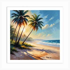 Palm Trees On The Beach Art Print 3 Art Print