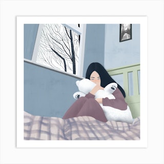 A Girl Holding Bear Square Art Print