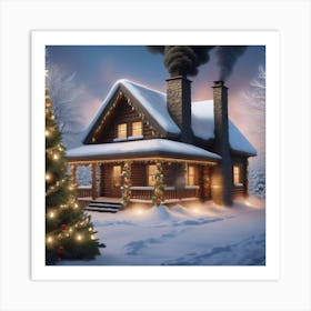 Christmas House In The Snow Art Print