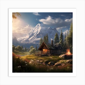 Cabin In The Mountains Art Print