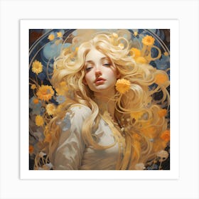 Girl With Flowers Art Print