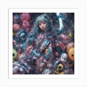 Cyberpunk Girl Surrounded By Balloons Art Print