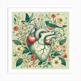 Heart With Birds And Flowers 3 Art Print