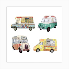 4 Ice Cream Vans Colourful Square Art Print