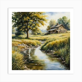 House By A Stream Art Print