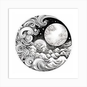 Moon And Waves 15 Art Print