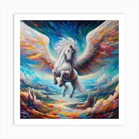 White Horse With Wings Art Print