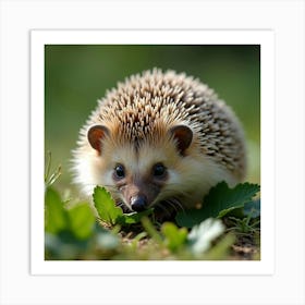 A Playful European Hedgehog Snuffling Through Leaves 2 Art Print