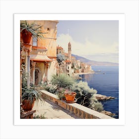 Seaside Sonata: Light and Shadow Dance in Pastel Harmony Art Print