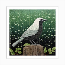 Ohara Koson Inspired Bird Painting Blackbird 4 Square Art Print