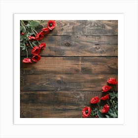 Anzac Day Wooden Table From Above Banner Texture Art Print