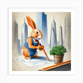 Rabbit With Pencil 2 Art Print