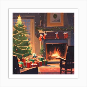 Christmas Presents Under Christmas Tree At Home Next To Fireplace Acrylic Painting Trending On Pix (6) Art Print