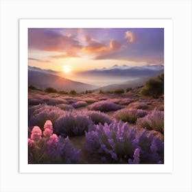 Sunset In Lavender Field Art Print