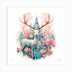 Yuletide Harmony: Layered Christmas Deer Splendor Art Print