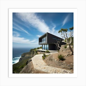 Default A Stunning Angular Charcoal Grey Modern House On A Cliff Art Print