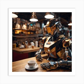Robot In Cafe Art Print