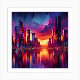 Cityscape At Sunset 1 Art Print