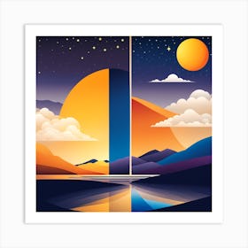 Sunset In The Mountains VECTOR ART 1 Art Print