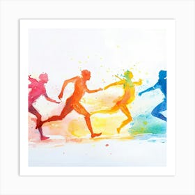 Watercolor Runners Running Art Print