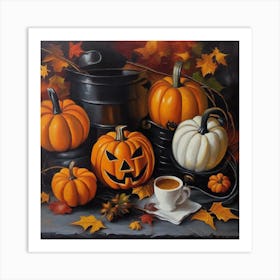 Pumpkins And Coffee Art Print