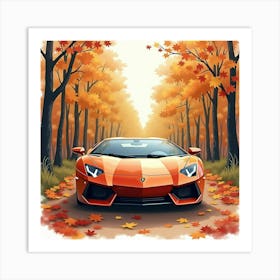 Watercolor Lamborghini Aventador In A Rustic Autumn Forest 1 1 Art Print