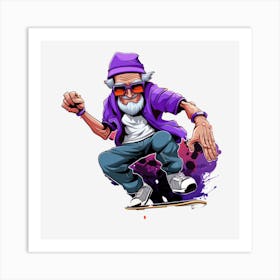 Old Man Skateboarding 2 Art Print