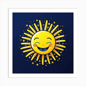 Lovely smiling sun on a blue gradient background 97 Art Print