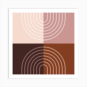 Abstract Rainbow Line and Blocks V in Purple Rose Gold Midcentury Modern 1 Art Print