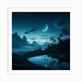 Moon And Clouds At Night Art Print