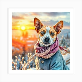 Jack Russell Wrapped Up In Winter Póster