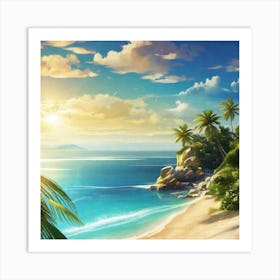 Tropical Beach With Palm Trees 4 Art Print