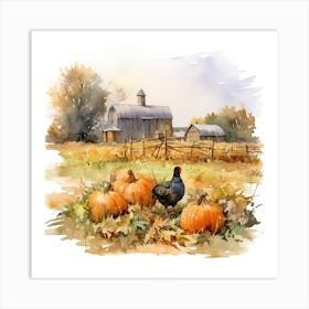 Farmhouse And Pumpkin Patch 2 Art Print