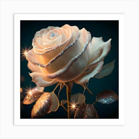 Illuminating A Delicate White Rose Silver Glitter Bouquet Art Print