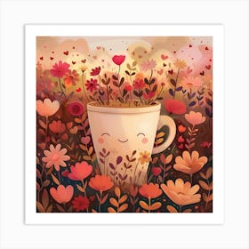 Love Coffee Mug Flowers Art Print