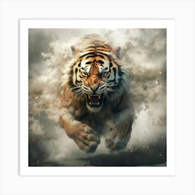 Tiger Running Through Smoke Art Print