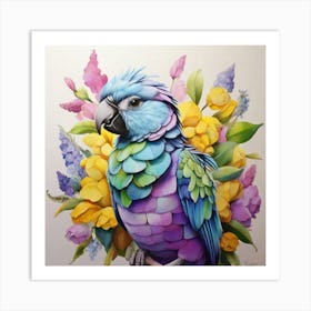 Parrot With Flowers 3 Art Print