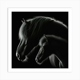 Black Horse And Foal 1 Art Print