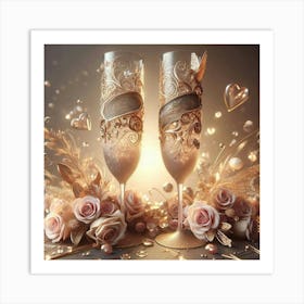 Champagne Glasses With Roses Art Print