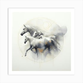 Wild Horses In Creative Watercolor Painting Art Print