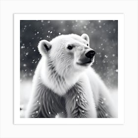 Playful Bear Cub in the Winter Snowfall Art Print