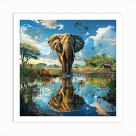 Elephant In The Water Art Print